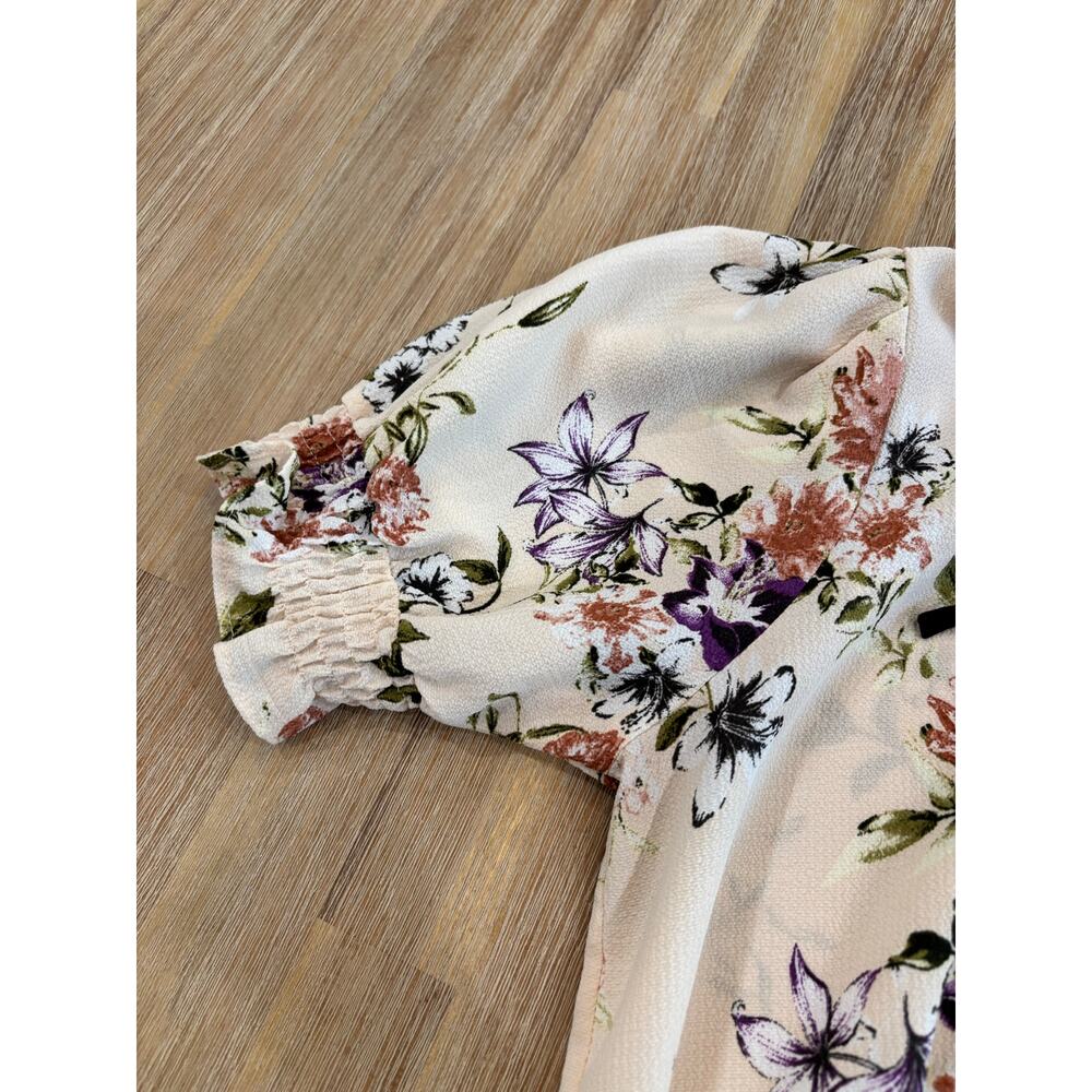 Moa Moa Off White Floral Collared Blouse with Tie Size M - Picture 4 of 10